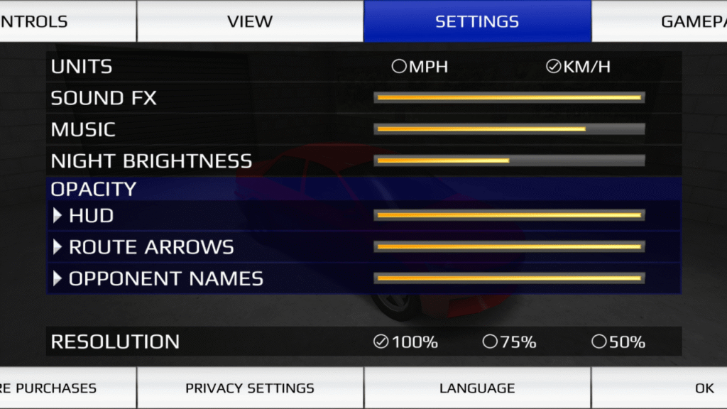 Rally Fury MOD APK settings and control options on PC